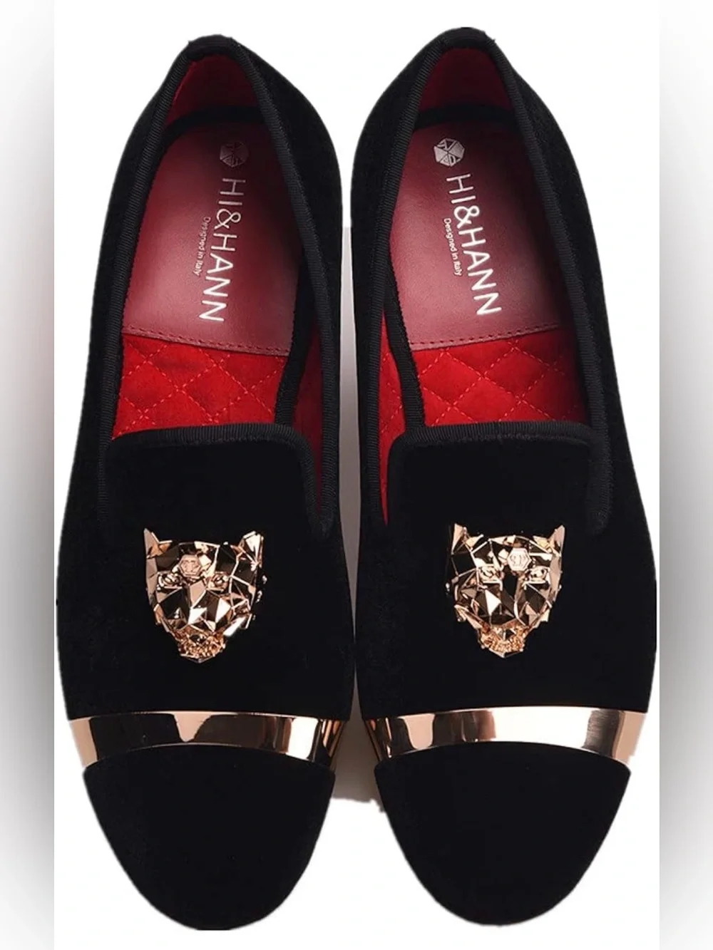 Black Velvet Slip-On Loafers with Rose Gold Accents